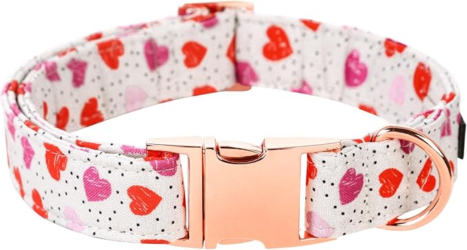 Lionet Paws Valentine Day Dog Collar, Heavy-Duty Cute Pink Heart Pattern Collar with Metal Buckle Pet Necklace for Medium Large Dog Gift, Neck 16-24 inches