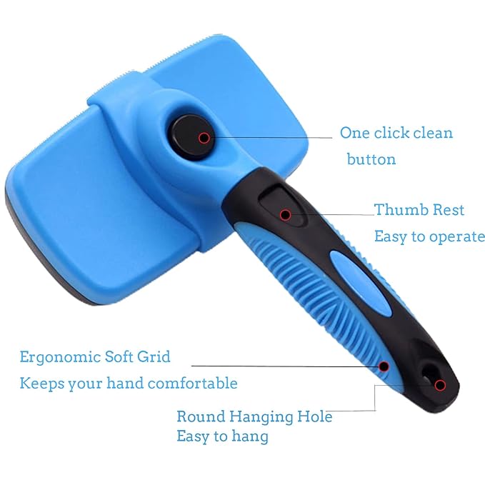 Self Cleaning Slicker Brush for Dog, Cats, Skin Friendly Deshedding Grooming Tool for Dogs & Cats, Suitable for Shedding & Haired Pets, with Pet Supplies Accessories, Blue