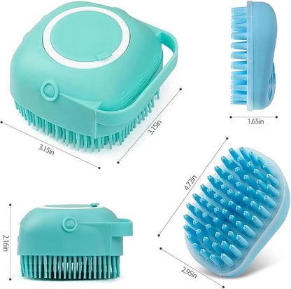 Dog Bath Brush - Pet Grooming Brush with Soap Dispenser - Soft Silicone Dog Shampoo Brush Scrubber - Short Long Haired Dogs and Cats Washing - 2 Count