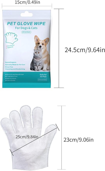 Pet Glove Wipe for Dogs & Cats, Hypoallergenic, Rinse Free, Cleansing and Deodorizing, Cat & Dog Wipes for Paws and Butt, 6 PCS/Pack (1Pack)