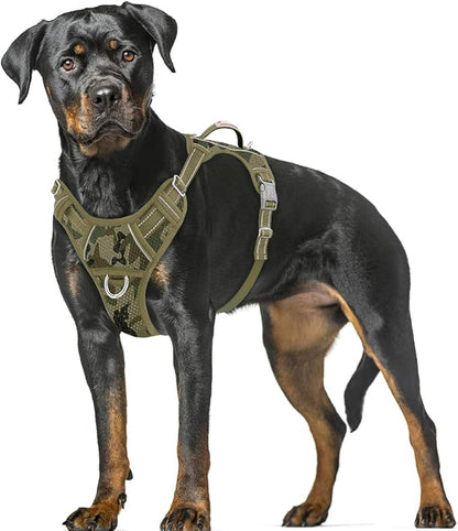 BARKBAY No Pull Dog Harness Large Reflective Dog Harness with Front Clip and Easy Control Handle for Walking Training Running with ID tag Pocket(Camo,XL)