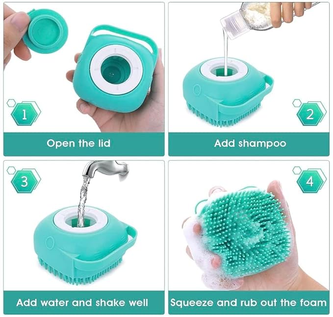 Pet Bath Massage Brush Puppy Dog Cat Grooming Soft (Blue)
