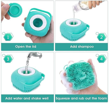 Pet Bath Massage Brush Puppy Dog Cat Grooming Soft (Blue)