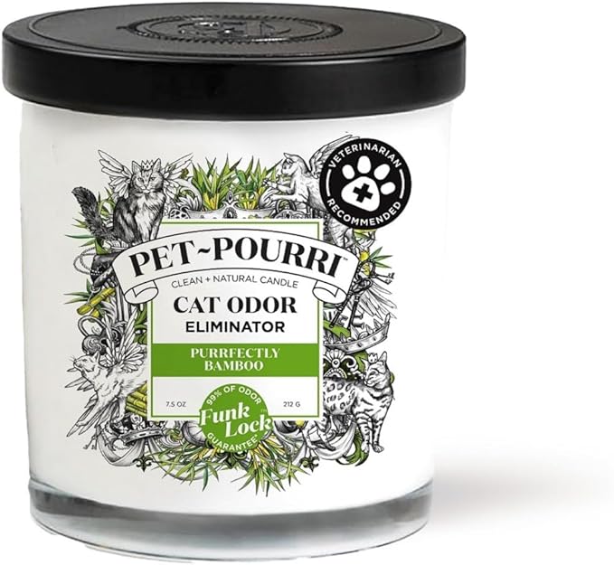 Pet-Pourri Purrfectly Bamboo Cat Deodorizer Candle – Cat Safe Plant Based Ingredients & Wax – Vet Approved – Aromatherapy & Air Freshener for Kitty Odor – Scented with Bamboo, Jasmine & Pear