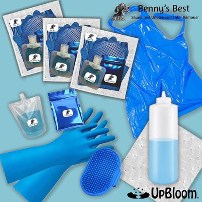 UpBloom - Benny's Best Pet Skunk and Odor Eliminator Shampoo Deodorizer Kit Buddy - Dog, Cat and Pet Skunk Shampoo and Accessories - Bathing Supplies and Odor Remover Products for Smelly Dogs and Cats