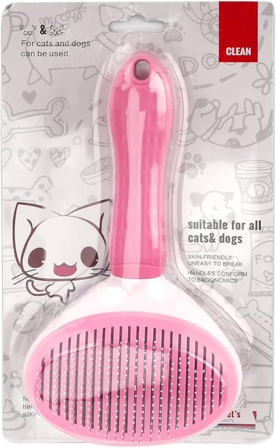 Massaging and Deshedding Slicker Brush for Pet Grooming - All Hair Types (Pink)