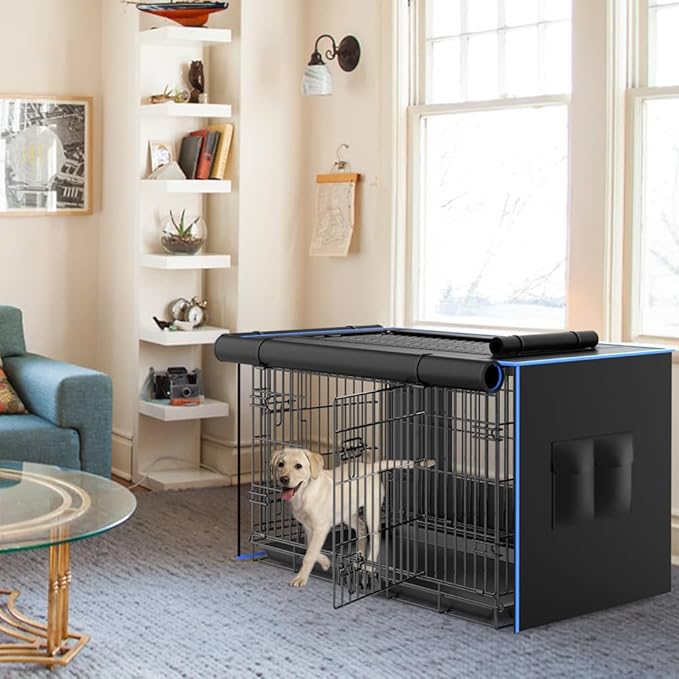 Double Door Dog Crate Cover, 600D Oxford Kennel Kennel Covers with Waterproof, Windproof, Breathable Mesh, Storage Pocket, 30 Inch, Cage Covers for Cat Small Puppy