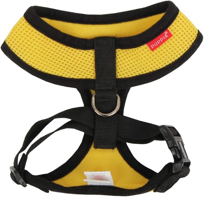 Puppia Soft Dog Harness No Choke Over-The-Head Triple Layered Breathable Mesh Adjustable Chest Belt and Quick-Release Buckle, Yellow, Small