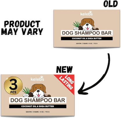 Deshedding Dog Shampoo Bar for Shedding Control, Natural Ingredients with Coconut Oil & Shea Butter | No Plastic Waste, Vegan, 3 Bars
