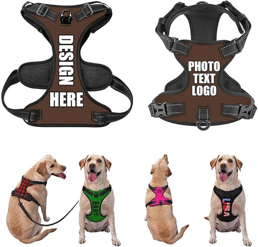 Custom Name Harness for Dog, Customized Pet Harnesses for Large Dogs, Personalized Dog Harness for Small Dog, Custom Pet Vest for Puppy, No Pull Dog Vests Personalization, Lightbrown, S