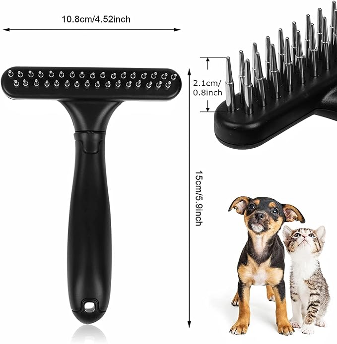Undercoat Rake for Dogs, Dematting Tool Set Long Haired Dog Grooming Rake Brush + Deshedding Brush Comb, Under Coat Brush Cat Rake with Double Row Stainless Steel Pins