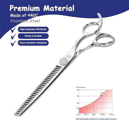 Professional Chunker Dog Grooming Scissors with Simulation Diamond 440C Stainless Steel Polished Pet Cat Trimming Texturizing Shears for Groomers and Home users 8''