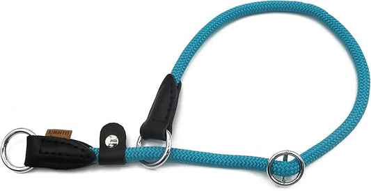 Braided Rope Collar, Training Dog Collar, Round Martingale Collar, Slip Collar with Adjustable Stopper and Slidable Stop Ring - Ideal for Medium Dogs (M(1/3") - 18" Long, Light Blue)