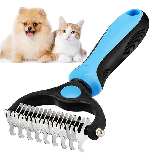 TAN.G Pet Deshedding Brush，2 Sided Undercoat Rake for Dogs & Cats，Dog Grooming Rakes Tools for Mats & Tangles Removing，Effectively Reduces Shedding by up to 95% for Short Medium and Long Pet Hair