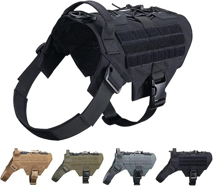 EXCELLENT ELITE SPANKER Dog Harness Tactical Military Dog Harness Adjustable No-Pull Dog Harness Training Hunting Dog Tactical Vest with Handle（BLK-L）