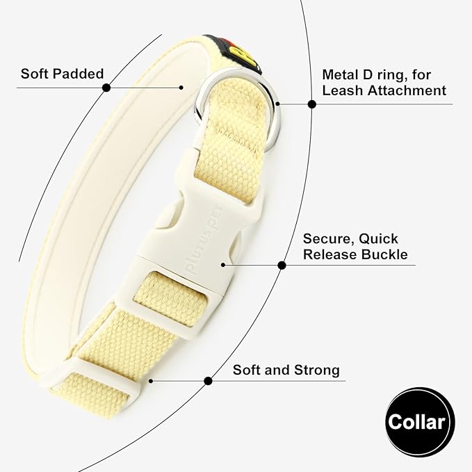 Plutus Pet Cotton Dog Collar, Heavy Duty Collar with Soft Padding, Adjustable and Comfortable for Small Medium and Large Dogs, Light Yellow, S