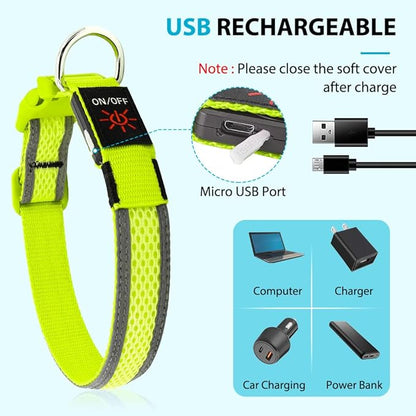 LED Dog Collar Rechargeable - BSEEN Light Up Dog Collar, Glow in The Dark Dog Collar Light, Reflective Dog Collar Safety Dog Lights for Night Walking (Medium, Green Ⅱ)
