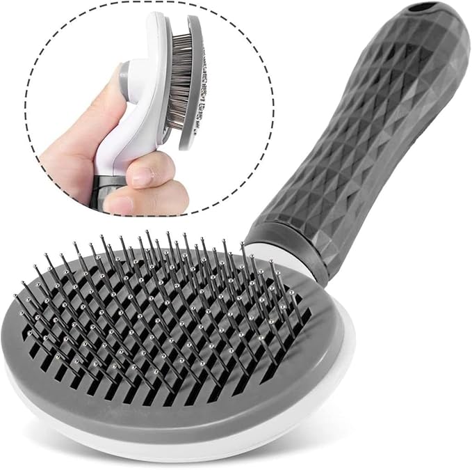 Self-Cleaning Slicker Brush for Dogs and Cats, Hair Cleaner Brush, Shedding and Dematting Grooming Comb, Pet Grooming Brush-Pink, standtard