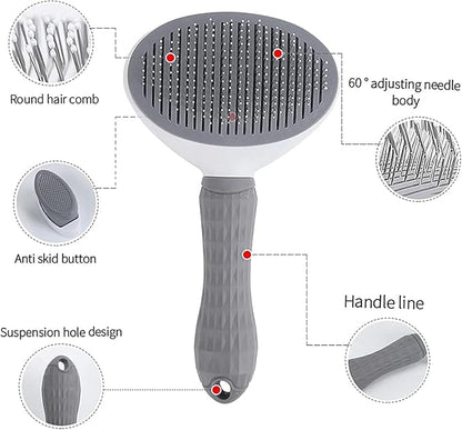 Self-Cleaning Slicker Brush for Dogs and Cats, Hair Cleaner Brush, Shedding and Dematting Grooming Comb, Pet Grooming Brush-Pink, standtard
