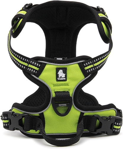 OLizee® New No Pull Dog Harness Outdoor Adventure Reflective Markings Pet Vest with Handle Adjustable Protective Nylon Walking Pet Harness Variety of Sizes and Colors,Green L
