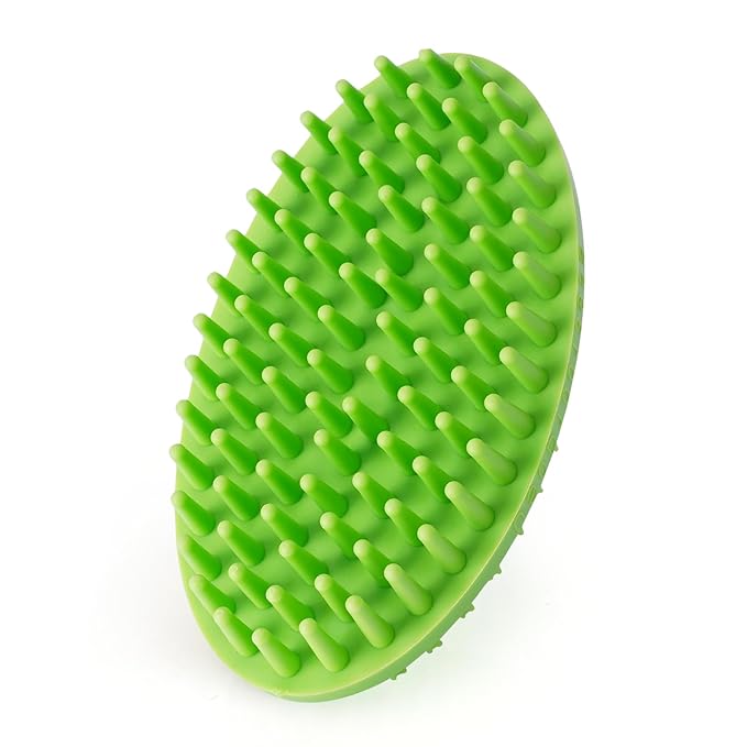 Dog Bath Brush, Green Double-Sided Shampoo Massage Brush, Adjustable Collar Handle for Grooming Short and Long Haired Pets(1pcs)
