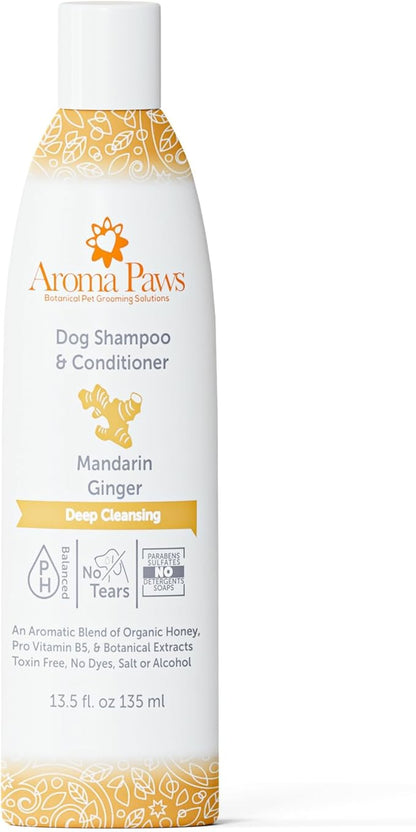 Dog Shampoo and Conditioner - Aromatic Tearless Shampoo for Cleansing, Grooming, and Conditioning - Moisturizing Anti Itch Shampoo for Dogs and Puppies - Mandarin Ginger 13.5 oz.