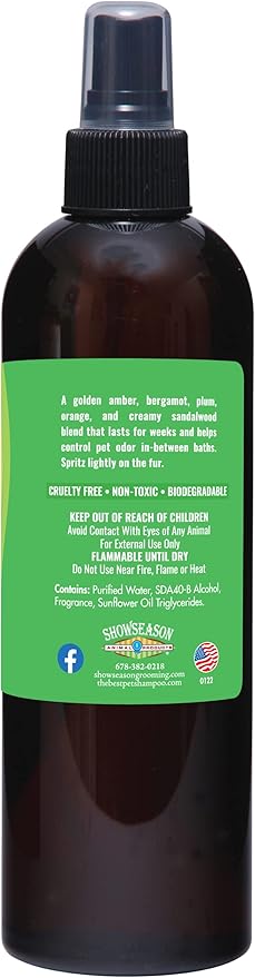 Showseason Bath & Brush Therapies® Amber Pet Cologne 12.5 oz For Dogs | Long-Lasting Odor Eliminator | Paraben-Free | Biodegradable and Non-Toxic | Made in USA