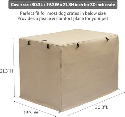 X-ZONE PET Double Door Dog Crate Cover - Polyester Pet Kennel Cover (Fits 24 30 36 42 48 inches Wire Crate) (30Inch, Tan)
