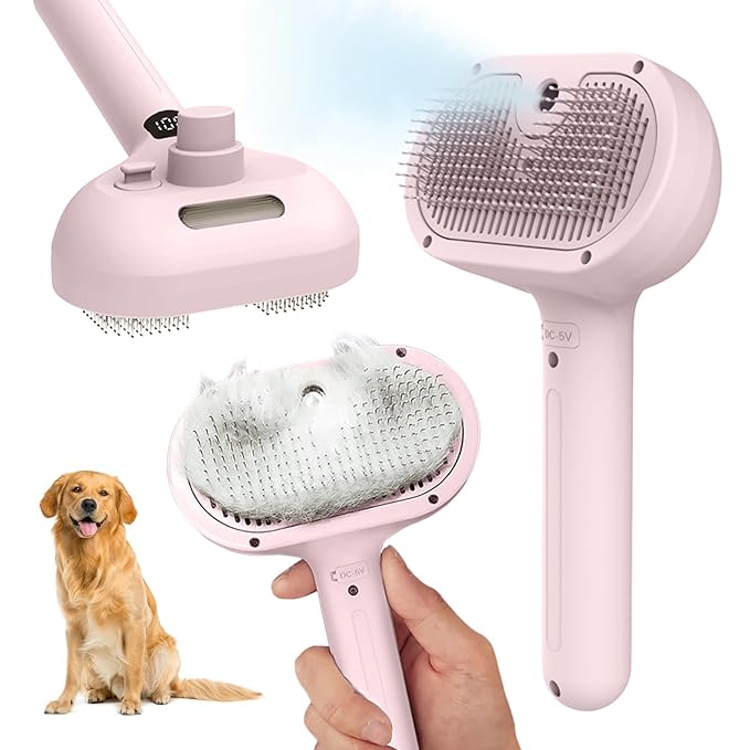 Spray Pet Brush for Shedding, Dog Cat Steam Comb for Pets Grooming with Spray Container EDR Anti-Static Suits for Long&Short Hair Pets