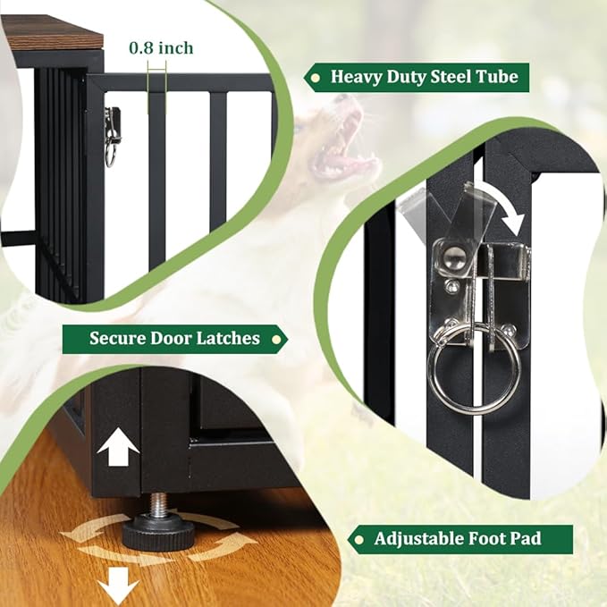 Dog Crate Furniture for 2 Dogs, 76” Wooden Dog Kennel with Divider, XXL Double Dog Crate Furniture Large Breed with 4 Doors, Dog Cage End Table Indoor for Large & Medium Dogs, Black