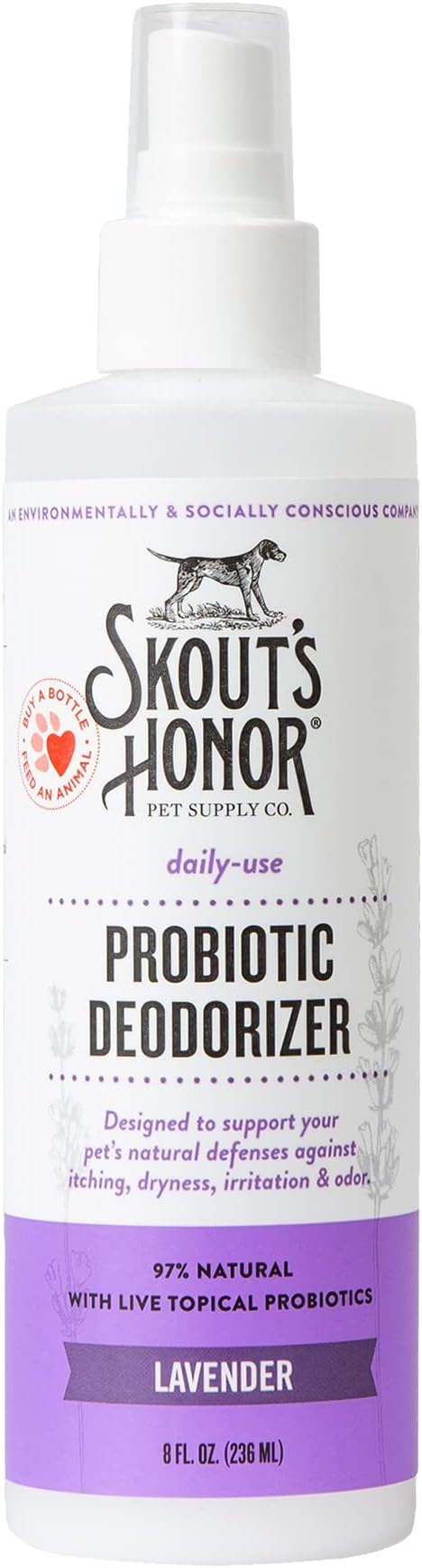 Skout's Honor Pet Deodorizer Spray- Hydrating Daily-Use with Avocado Oil & Omega-3s, Paraben & Sulfate-Free, 97% Natural, 8oz, Lavender