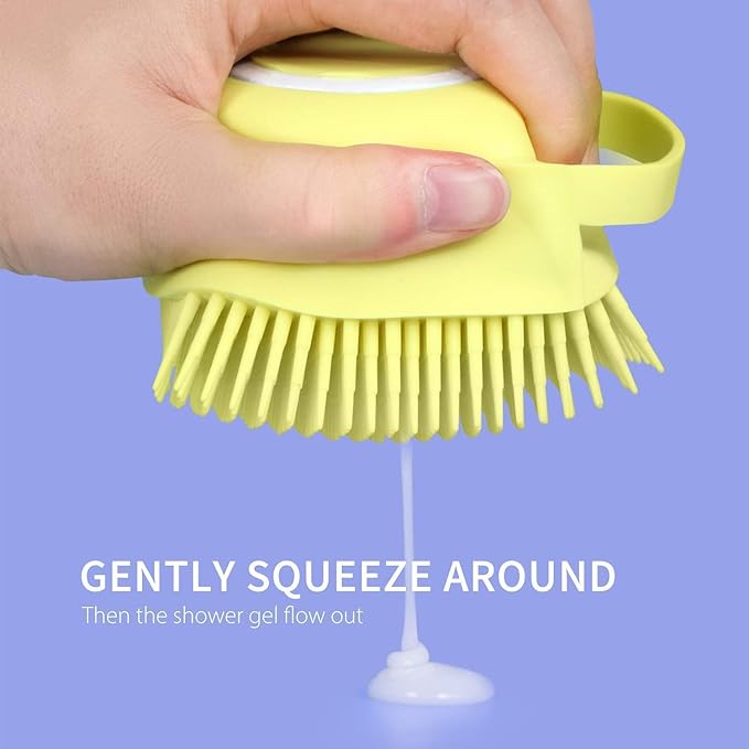 Dropshipping Soft Safe Silicone Pet Bathroom Massage Cleaning Grooming Tools Dog Cat Bath Brush with Shampoo Box (Yellow), Small