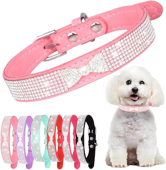 Diamond XS Dog Collar Girl, Rhinestone Cat Collars with Jeweled Crystal Sparkling Glitter Female Puppy Collar for XXS XS Small Dogs Pink, XS