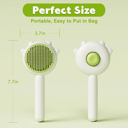 Paw Cat Brush, Self Cleaning Cat Brush, Cat Grooming Hair Brush for Shedding, Pet Brush for Short and Long Haired Cats Dogs (Green)