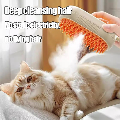Cloud Care 3-in-1 Steam Brush for Cat/Dog Shedding - Rechargeable Anti-Static Grooming Tool with Adjustable Steam & Self-Cleaning - Detangles Long/Short Hair + Massage Function (Khaki)
