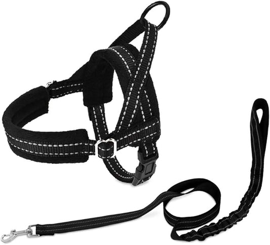 SlowTon No Pull Small Dog Harness and Leash Set, Puppy Soft Vest Harness Neck & Chest Adjustable, Reflective Lightweight Harness & Anti-Twist Pet Lead Combo for Small Medium Dogs(B,L)