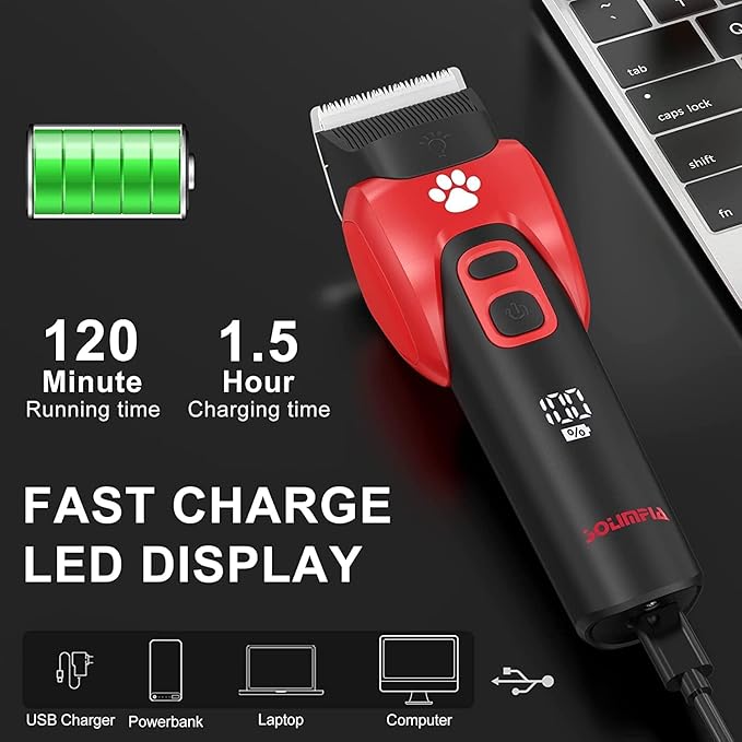 Solimpia Dog Cat Pet Clippers Shavers Electric Pet Grooming Trimmer Kit Rechargeable Cordless Low Noise Professional