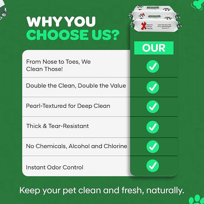 Pet Wipes for Dogs - Twin Pack - 160 Count | Dog Wipes for Cleaning and Deodorizing | Extra Large, Strong and Chemical Free | in Between Bath Dog Wipe for Paws, Butt & Body