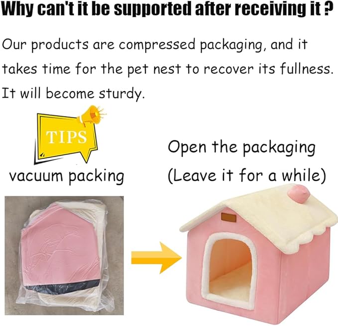 Dog House Indoor Memory Sponge, Foldable Dog House Kennel Bed Mat with Cushion for Small Medium Large Dogs Cats, Winter Warm Cat Nest Puppy Cave Sofa Pet Products (Pink, XL)