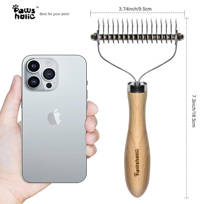 Undercoat Rake for Dogs - Professional Pet Shedding Dematting Comb with Wood Handle, Stainless Steel Blades for Pet Cats Dogs Matted Hair Tangles Removing