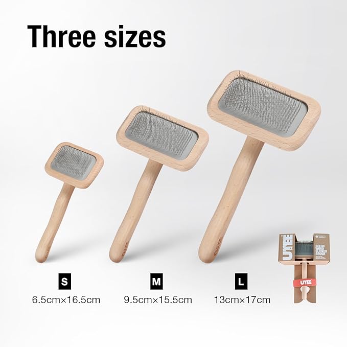 Slicker Brush Groom Like a Professinal Stainless Steel Pins, Lightweight Beech Wood Body, Ground and Polished Tips, Medium Pet Bruch