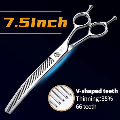 Fenice Peak Dog Grooming Shears Curved Thinning Scissors for Dogs and Cats Face Body Trimming Shears 440C 7.5''