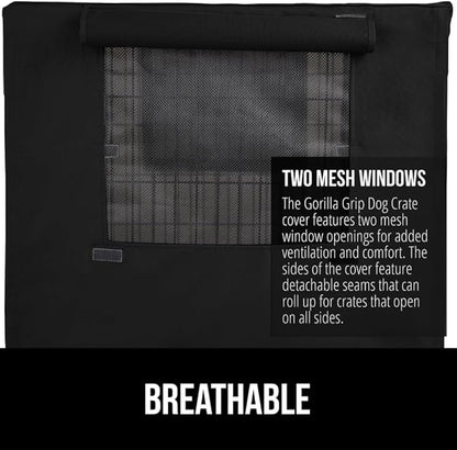 GORILLA GRIP Dog Crate Covers Compatible with Amazon Basics Dog Crates, All Sides Open, Privacy Cover Fits 30" Wire Kennel, Breathable Mesh Windows, Light Reducing Puppy Training Cage Topper, Black