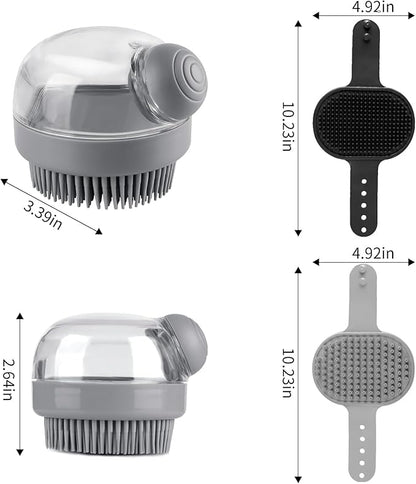 Comotech 3PCS Dog Bath Brush Scrubber | Shampoo Brush with Adjustable Ring Handle for Short & Long Hair (Gray, Black, Gray)