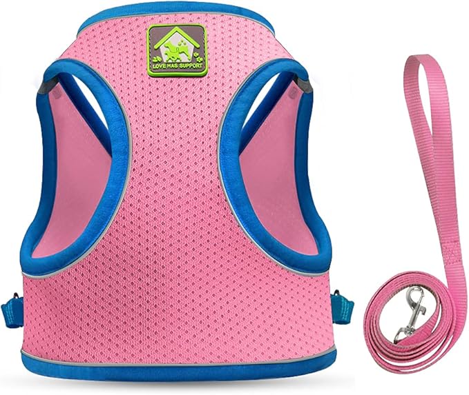 FEimaX Dog Harness and Leash Set, No Pull Soft Mesh Reflective Escape Proof Small Dog Cat Vest Adjustable Pet Outdoor Harnesses for Puppy Kitten Rabbit