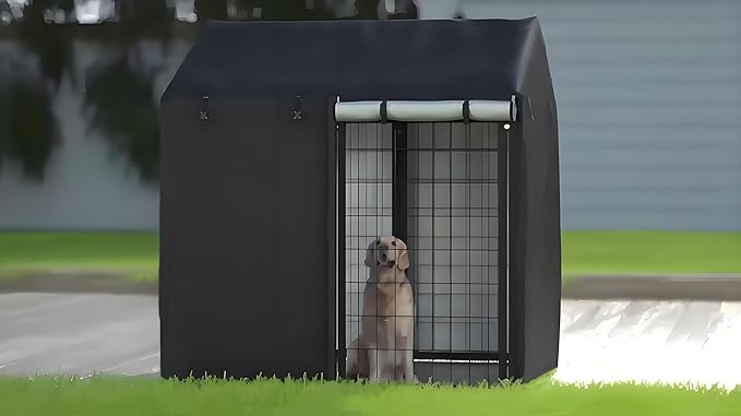 Outdoor Dog Kennel Cover,Full Coverage for 4'Dx4.3'Wx4.5'H Dog Cages,600D Heavy Duty Waterproof Large Dog Kennel Cover,(Cover Only)