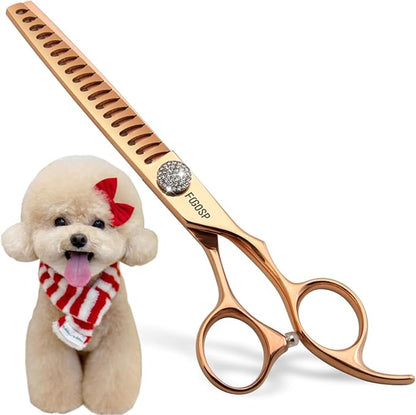 Rose Gold Titanium Chunkers Dog Grooming Scissors 7'' Professional Thinning Shears for Dogs Shih Tzu Teddy Pet Japanese 440C 70% Thinning Rate 18 Teeth(7,Chunker)