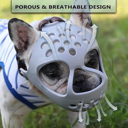 BARKLESS Dog Muzzle for Short Snout Dogs, Soft Silicone Muzzle for Biting, Chewing, Licking for French Bulldog Shih Tzu, Ideal for Flat-Faced Aggressive Dogs Grooming Walking, Allows Drinking