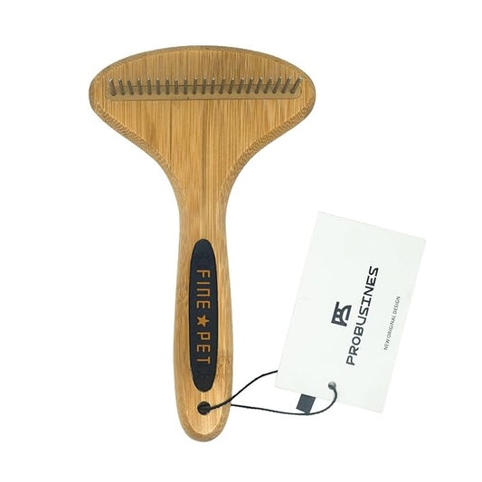 PROBUSINES-Bamboo Pet Brush, Dog Dehairing Rake - Knot Detangling For Dogs, Cats, Any Long-Haired Pet Breed - Undercoat Rake For Shedding And Gooming