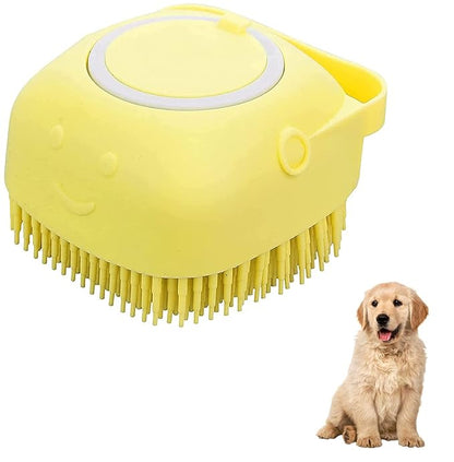 Silicone Pet Grooming Brush for Short and Long-Haired Dogs, Cats, and Puppies - Cleaning and Washing (Yellow)